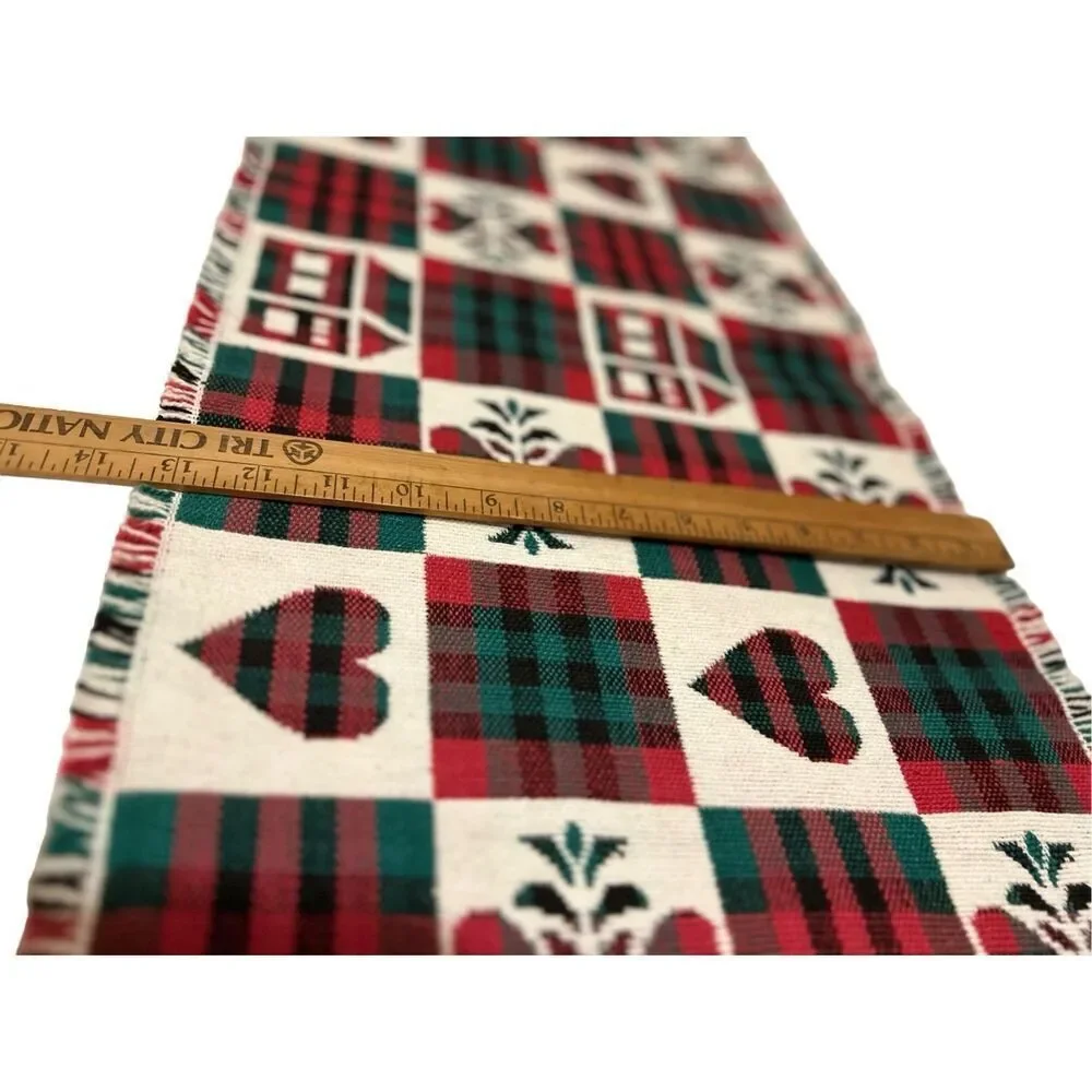 Country Plaid Table Runner Fringed Ends  72” inches L x 13” inches